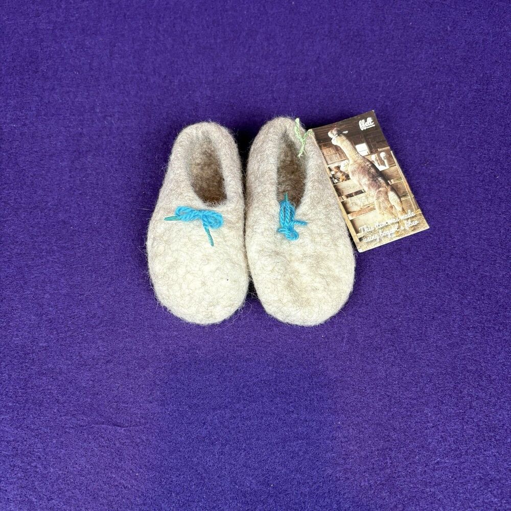 Felted Wool Baby Booties Slippers 12-18 Months 12cm Beige Handmade NWT